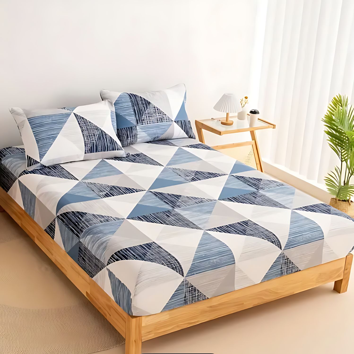 TEMU / JIT triángulo geométrico impresión digital 3D suave cama cómoda camisa colchón set de ropa de cama