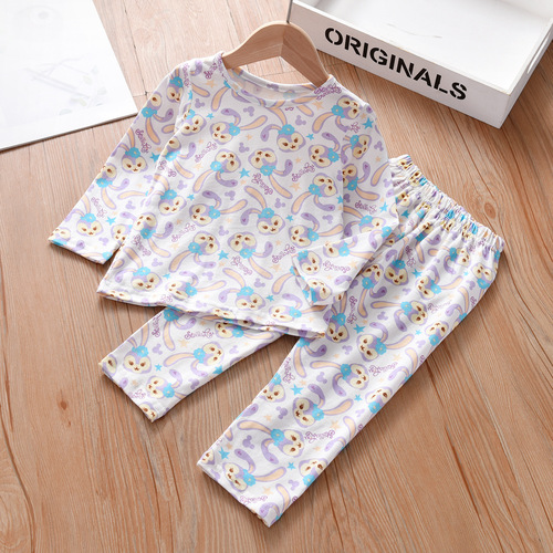 Children's and girls' autumn clothing sets, cotton pajamas, bottoming shirts, baby girls' cartoon printed pullover home clothes to keep warm in spring and autumn.