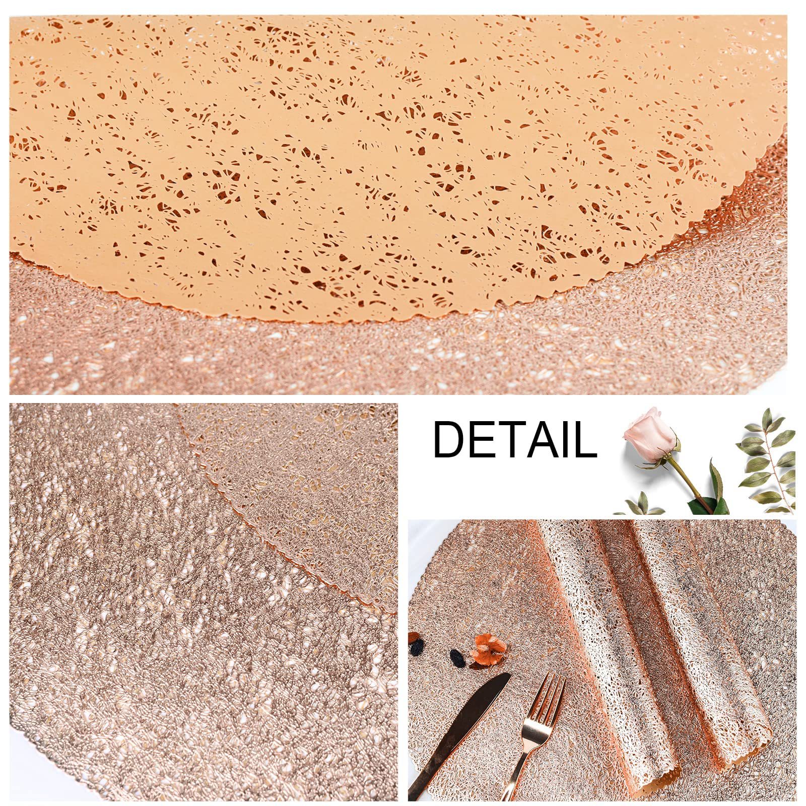 Estampado de oro almohadilla de mesa de pvc almohadilla de mesa de fiesta redonda impermeable cubiertos de hotel almohadilla de mesa decoración al por mayor antideslizante