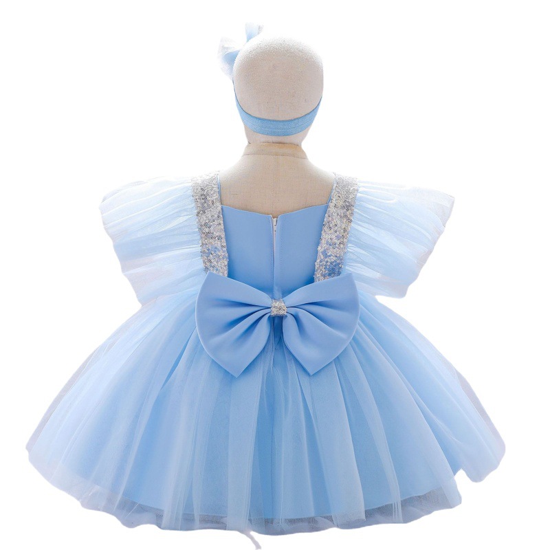 Vestido de princesa para niñas, estilo europeo y americano, con lentejuelas, mangas con volantes y tul esponjoso, para el primer cumpleaños y bautizo de bebés, novedad de Amazon 2026
