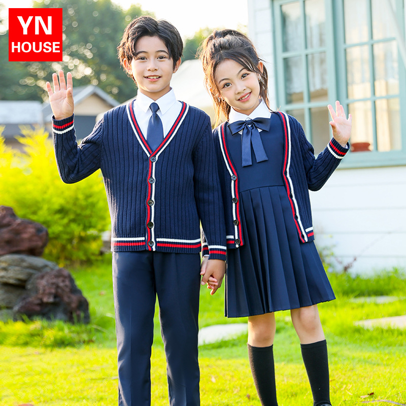 Uniformes escolares para estudiantes de primaria y secundaria, trajes de suéter de punto de estilo británico de otoño e invierno, uniformes de clase para niños y niñas, uniformes de jardín de infantes
