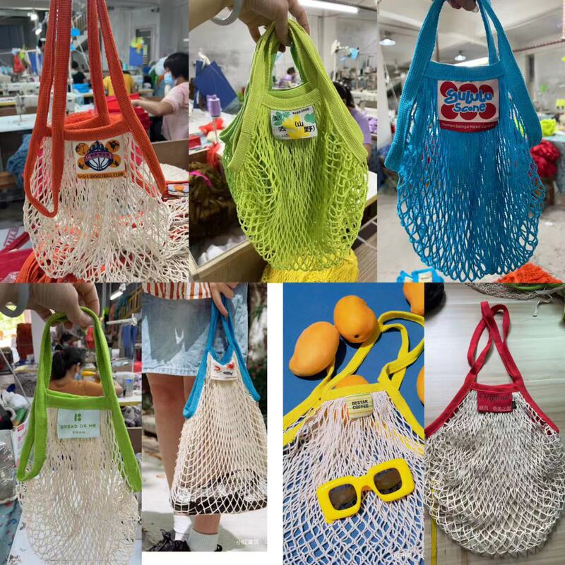 Cotton Mesh Bag Custom Woven Reusable Fruit and Vegetable Bag Mesh Bag Supermarket Shopping Mesh Bag Printing Logo