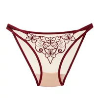 Letrista Embroidered Lingerie Trousers - Comfortable Breathable Mid Rise, Burgundy/Gray Blue, Average