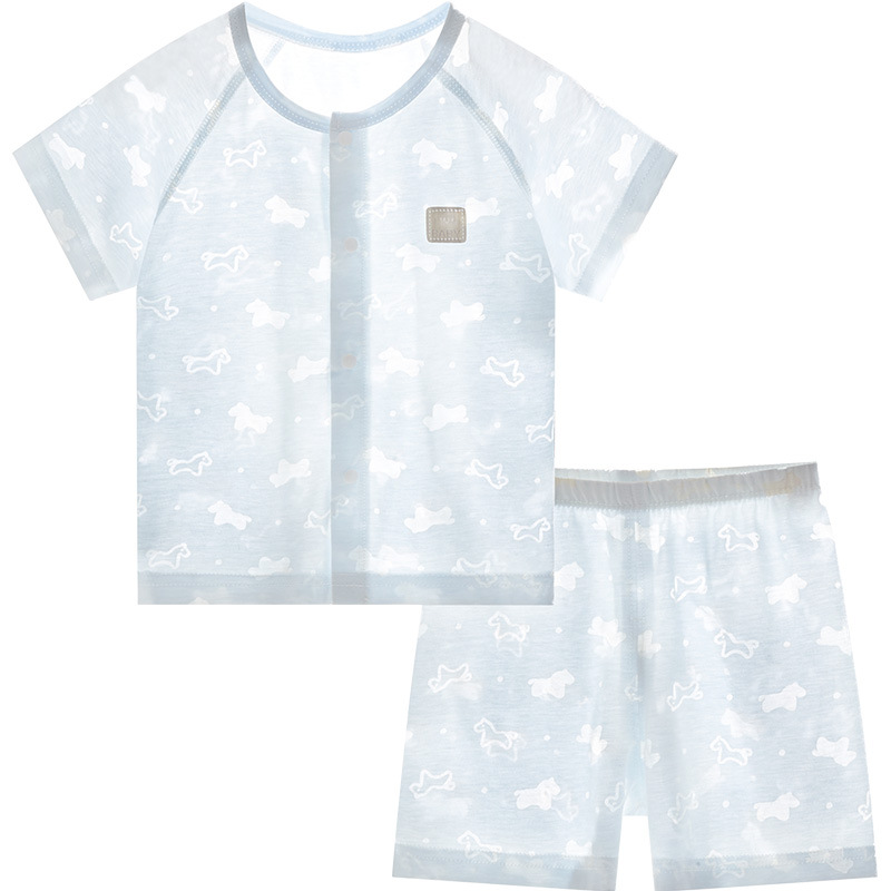 Traje de manga corta para bebé, estilo fino para niños de verano, salida dividida, niños y niñas, entrepierna abierta, ropa transpirable, ropa de verano para bebés image 6