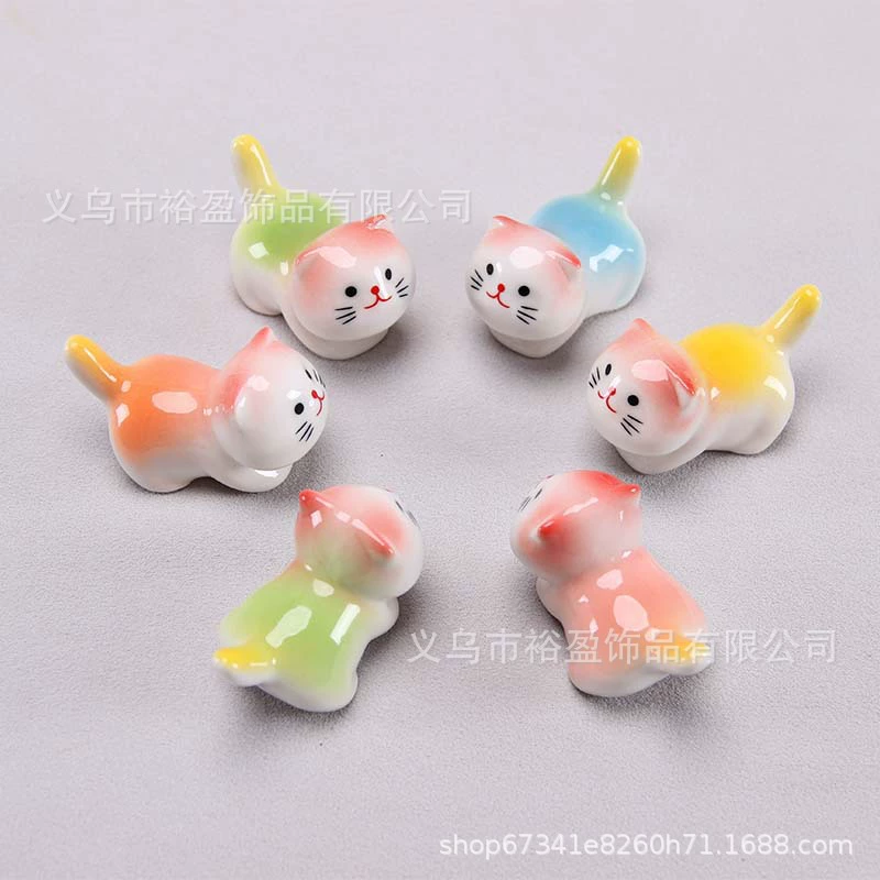 Chopstick rest, cat ceramic multicolor, cute tableware accessory for luck