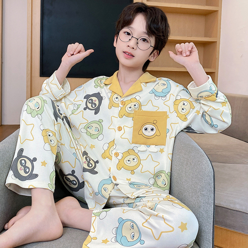 Nuevos pijamas infantiles primavera y otoño niños algodón de manga larga delgada para niños mayores adolescentes niños ropa de hogar al por mayor