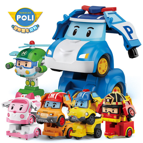 Large POLI Transformer Police Car Robot Child Boy Toy Set Heliflairan POLI