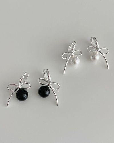 Korean jewelry all-over S925 silver ins style pearl bow natural agate temperament versatile earrings and ear buttons for women