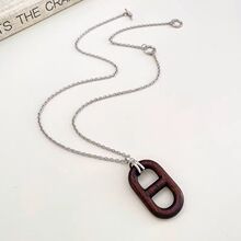 欧美风乌木猪鼻子造型吊坠项链秋冬复古高级感气质长款毛衣链