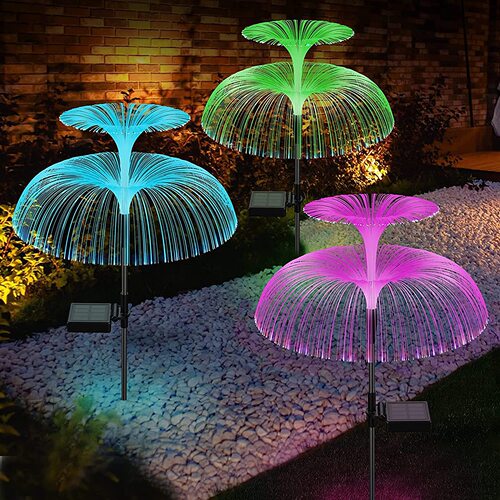 Solar jellyfish lamp LED colorful color-changing fiber optic jellyfish lamp outdoor garden lamp Solar double-layer jellyfish lamp