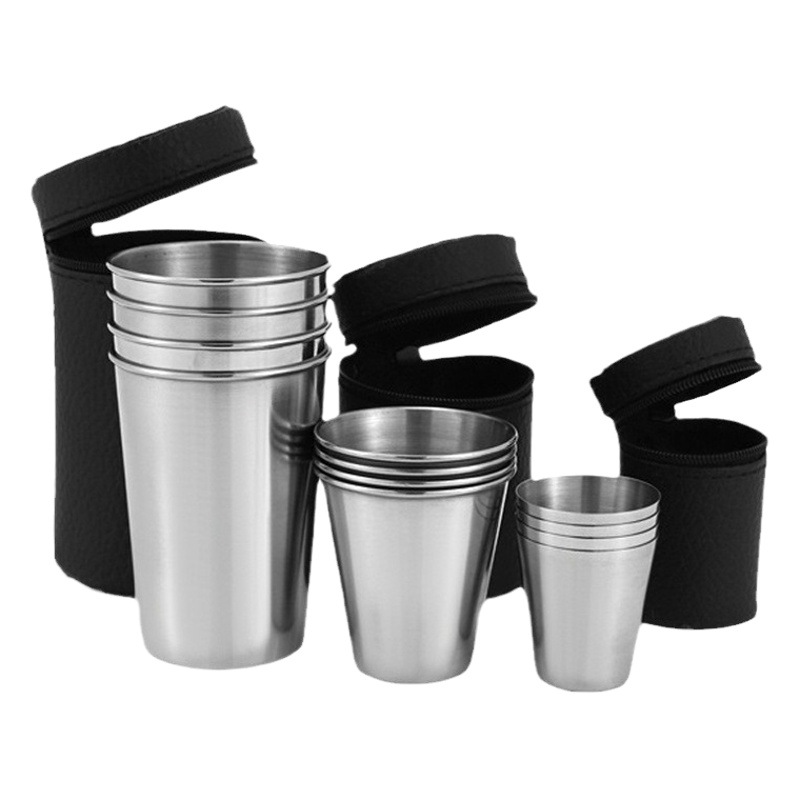 Acero inoxidable pequeño traje de copa vino 4 tazas portátiles 30/70/170 ml logotipo personalizable acampar al aire libre espíritus taza