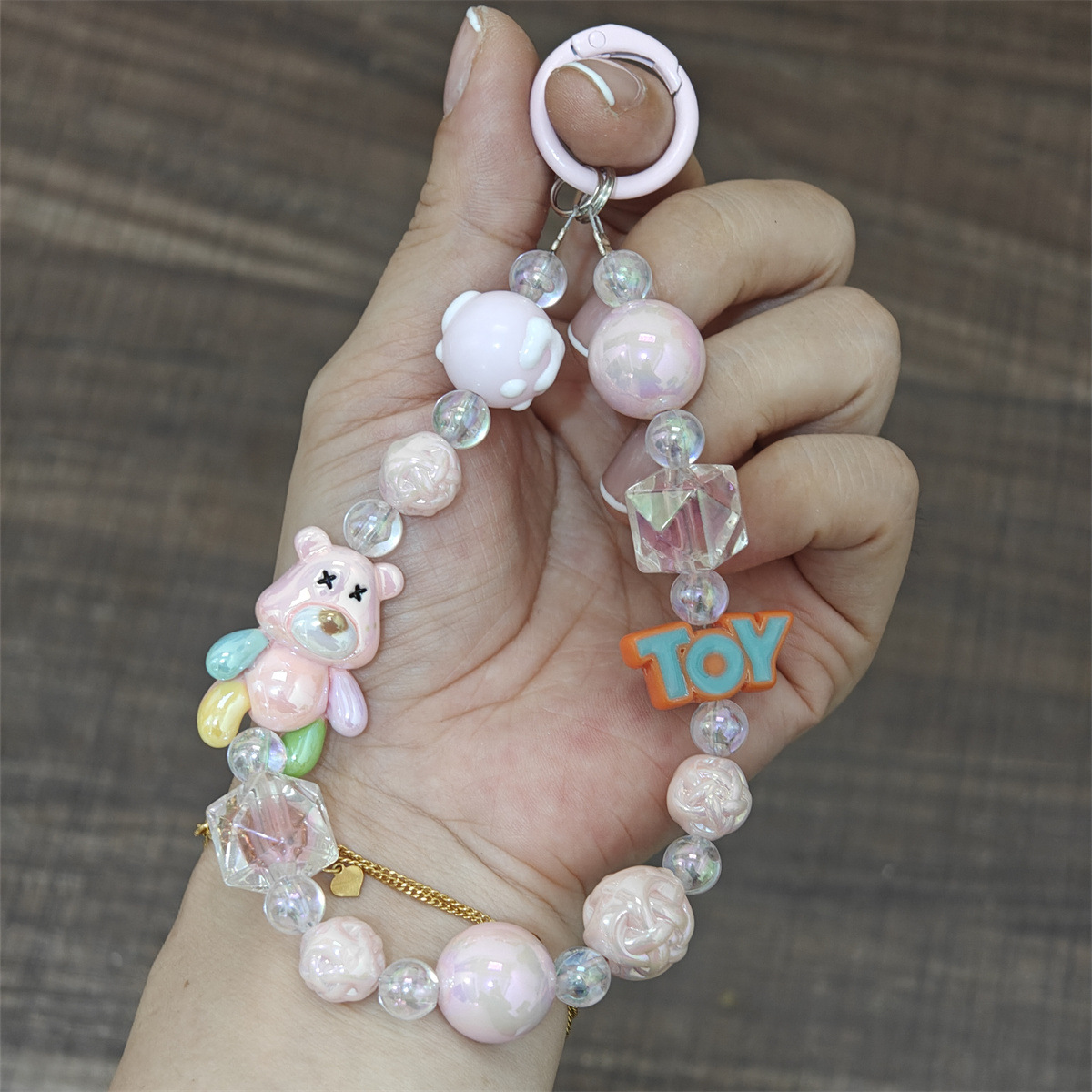 Nuevo colgante de cadena de teléfonos móviles de dibujos animados palomitas de maíz colgante de llavero creativo colgante de bolsas de perlas pintadas a mano