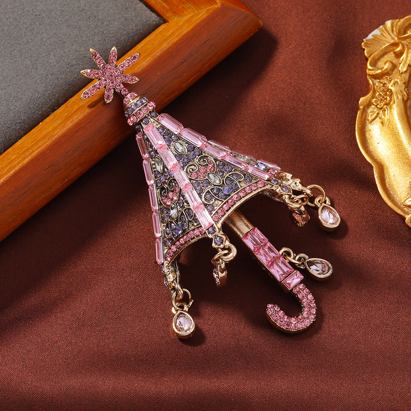 Creative New Heavy Industry Snowflake Brooch Middle Ancient Vintage Rhinestone Tassel Umbrella Corsage Pin Jacket Accessories