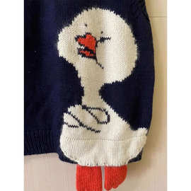 宽松卡通鸭子马甲针织衫小众复古黑色毛衣女秋季版型百搭通勤圆领