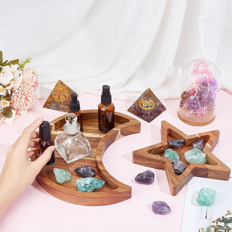 bandeja de madera creativa aceite esencial para productos de cuidado de la piel bandeja de maquillaje de madera acacia joyas caja de almacenamiento de visualización de perfumes