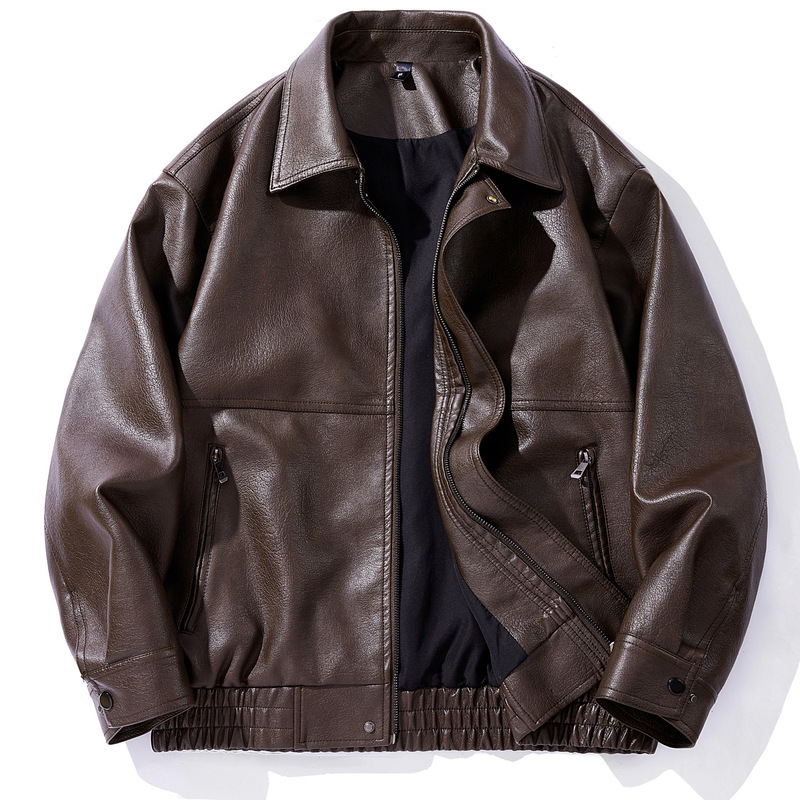 Men's leather jacket for foreign trade, spring and autumn style, American motorcycle style, Hong Kong style jacket, loose fit, oversized, direct source of supply