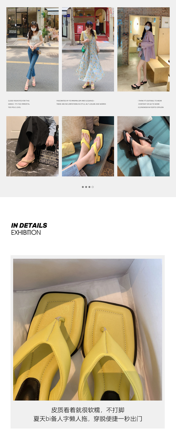 Dép sandal nữ xỏ ngón da cừu mũi vuông gót thấp — Màu đen chi tiết 15