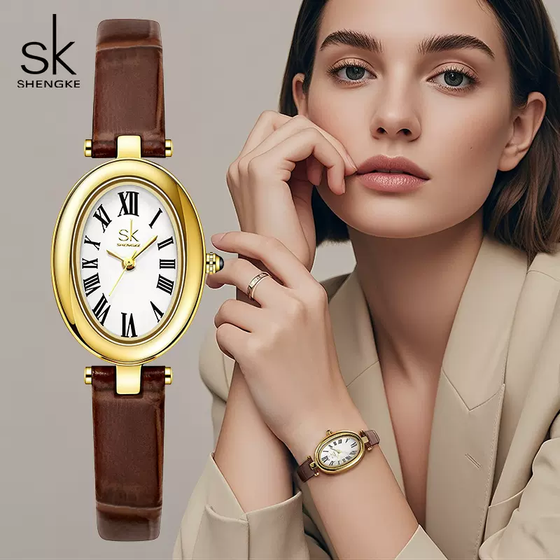 SK女士手表简约椭圆皮带浴缸手表高级感防水石英表外贸手表女0219
