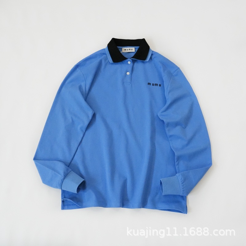 海外衣料品卸売 25 コントラストカラー二重襟刺繍文字長袖 T シャツポロシャツ男性と女性用 (オリジナルラベル)|undefined