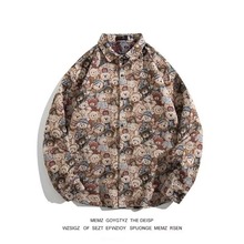 春秋季美式古着vintage衬衫男宽松日系民族风毛呢外套衬衣情侣潮