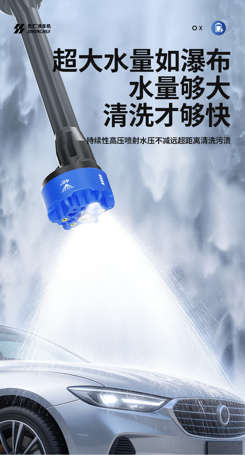 Carefully Selected Cross-Border High-Pressure Water Gun Wireless Car Wash Machine, Cross-Border Car Wash Water Gun, High-Power Lithium Battery Dedicated for Cars