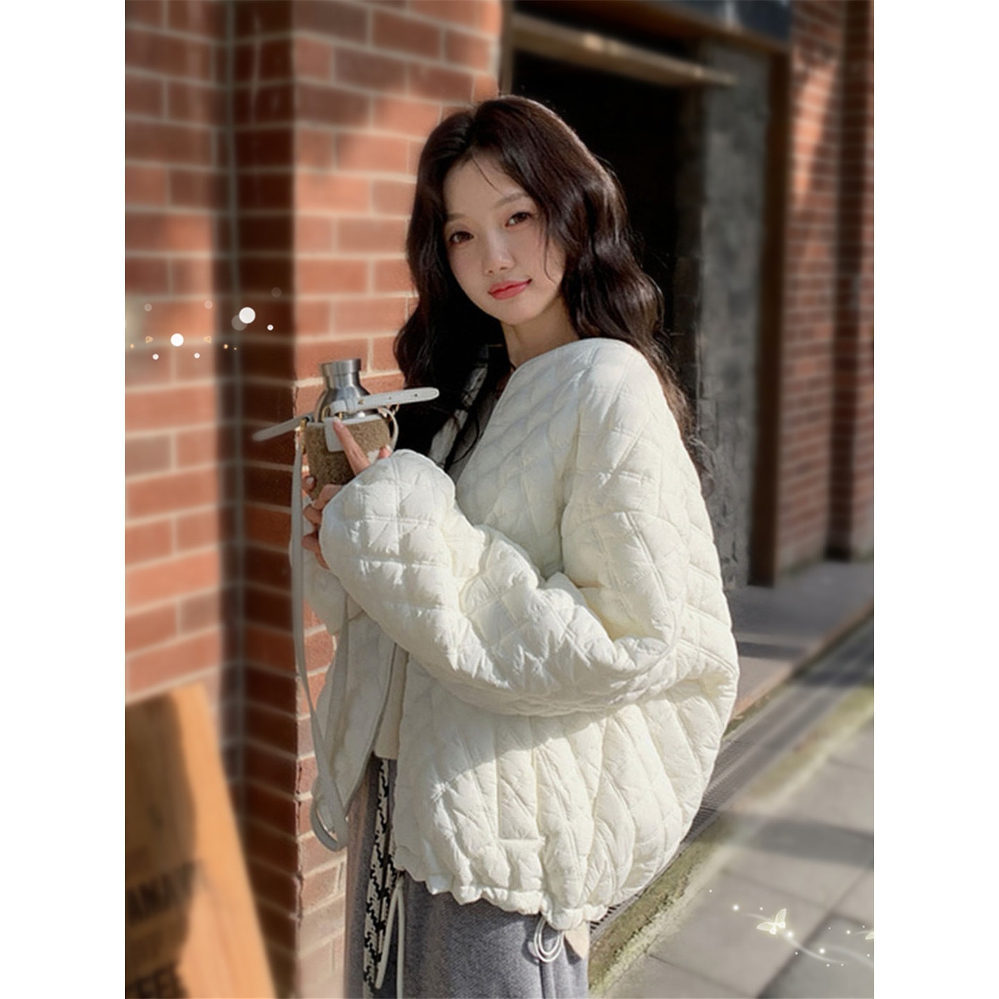 Quilted White Lightweight down Jacket for Women, Winter Short Padded Coat for Petite Figures, Super Stylish Small Cotton Jacket