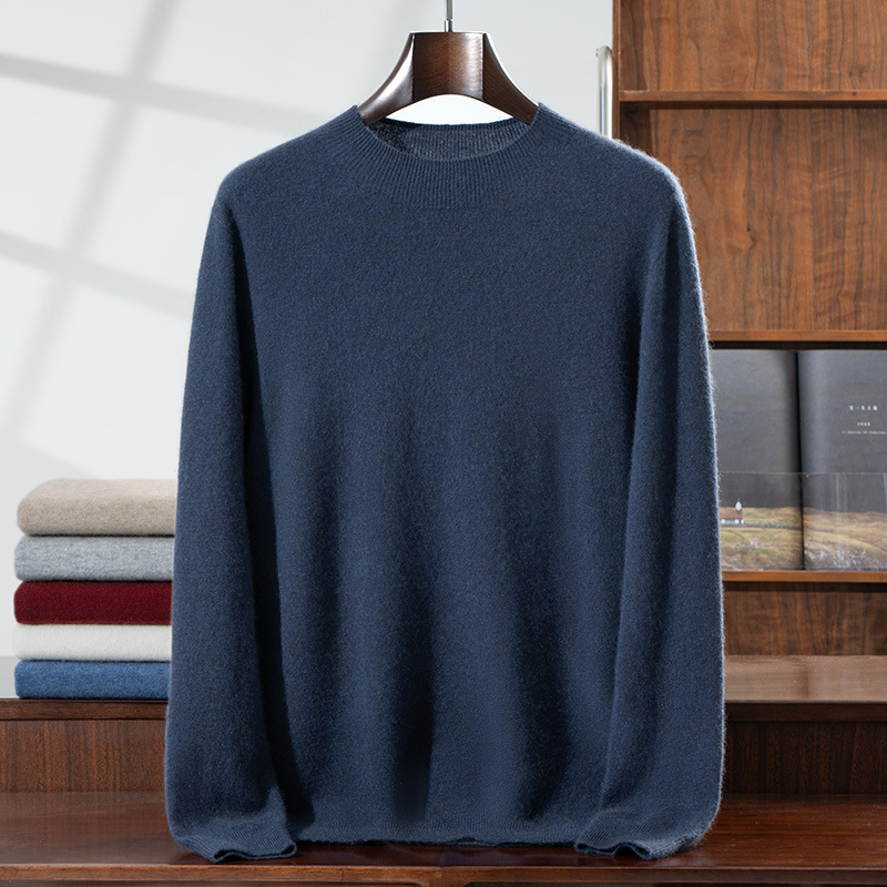 2026 Lekasa middle-aged men's cashmere sweater, half-high collar, solid color, casual wool base layer