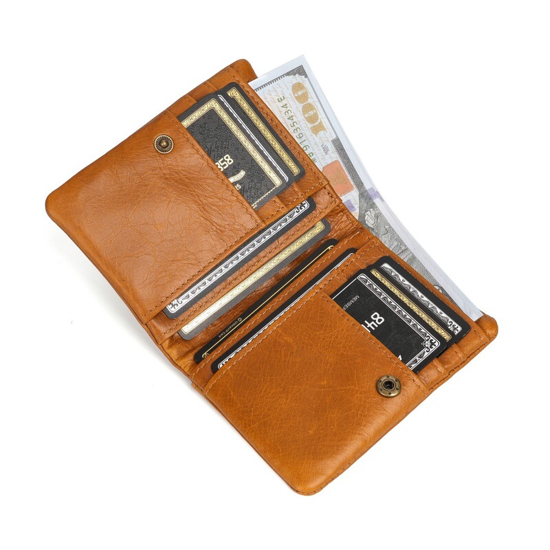 1046 Genuine Leather Wallet Coin Bag with Multiple Card Slots First Layer Cowhide Short Wallet Amazon Popular Cowhide Coin Purse