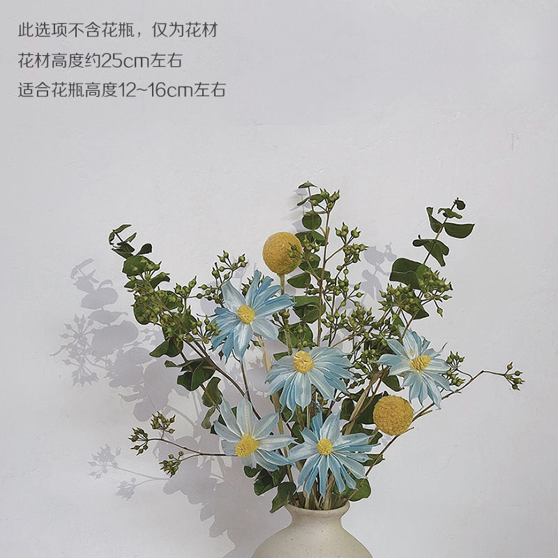 インシンプルな粗いセラミックドライフラワー花瓶装飾品忘れな草ユーカリの葉ローズフラワーアレンジメント北欧家の装飾|undefined