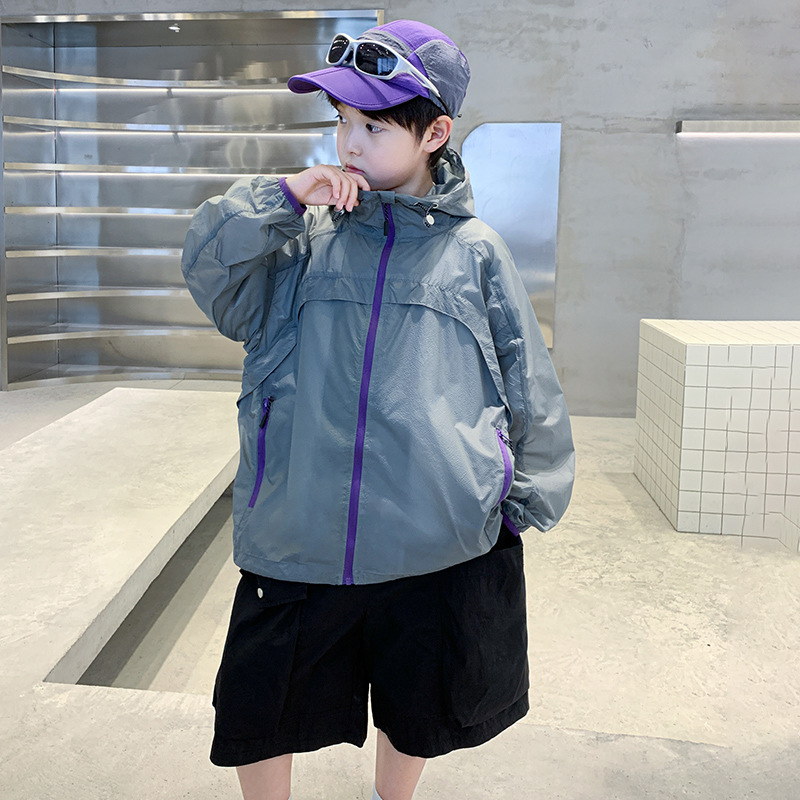 男童夏季连帽防晒衣服宽松轻薄透气防紫外线外套夏装新款童防晒衣