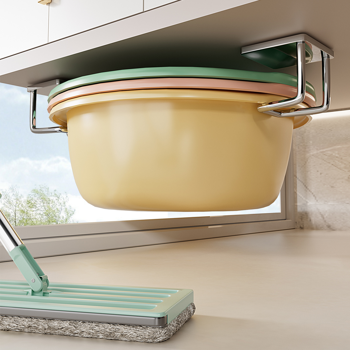 Stainless Steel Washbasin Storage Rack, Bathroom Cabinet Under-Cabinet Storage Hook, No-Drill Hanging Basin Tool