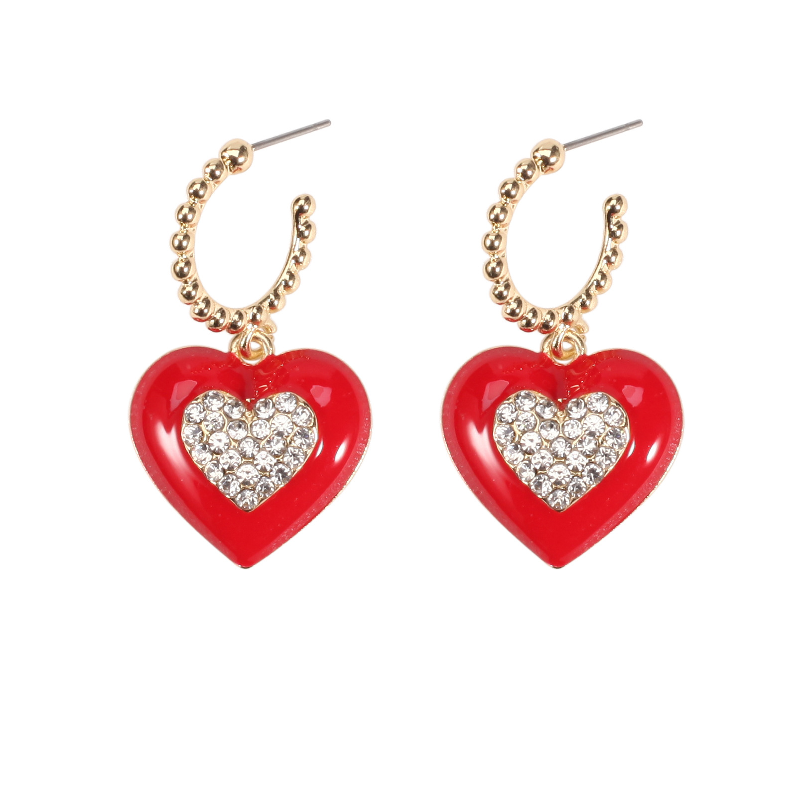 18g Weight Copper Ear Needle Material Rhinestones, Pearl Inlay Material Drop Earrings Classification 1 Pair Quantity Holiday, Daily Occasion Alloy Material Heart Shape Pattern Women's Gender Enamel, Inlay Design IG Style, Sweet Style 1 Pair IG Style Sweet Heart Shape Enamel Inlay Alloy Rhinestones Pearl Drop Earrings 45