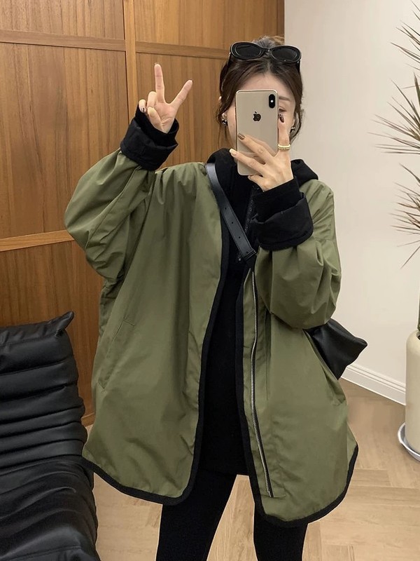 一衣两穿 正反两面穿拉链工装风衣外套秋冬装高级感百搭时尚薄款|undefined