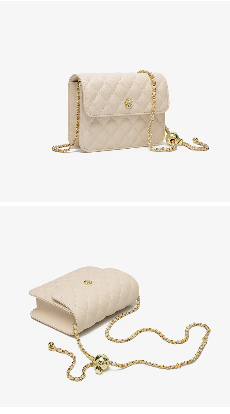 2024 Borsa piccola con catena dorata a forma di pallina dorata alla moda quadrata in tinta unita versatile 2024, design unico, spalla singola_voghion.com