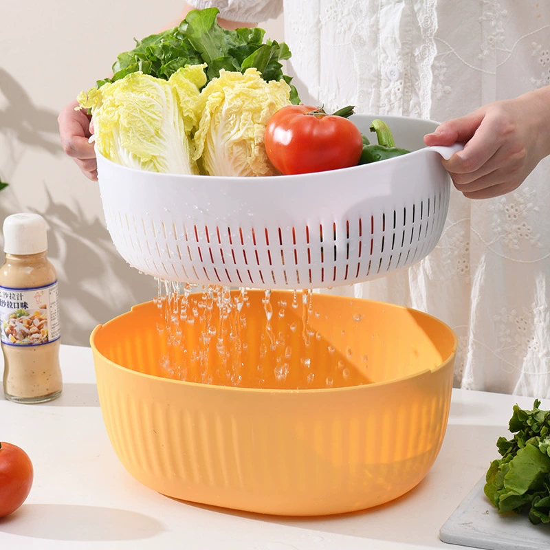 Двухслойная сливная корзина для мытья овощей синяя миска для мытья овощей большая домашняя кухня