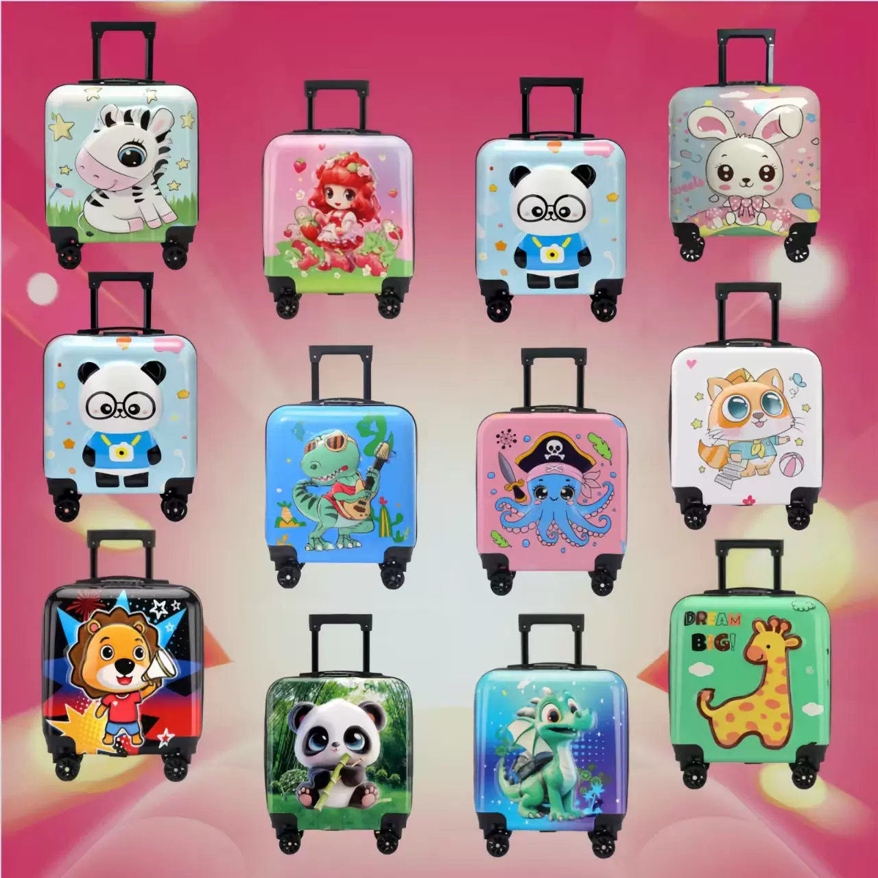 新款3D卡通儿童行李箱万向轮轻音登机箱外出旅行拉杆箱批发
