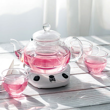雅集玻璃花茶壺茶具套裝帶透明耐熱過濾保溫壺恒溫寶電熱加熱底座
