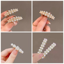 新款法式珍珠弹簧夹发夹女头饰披肩马尾盘发夹子日常百搭简约头饰