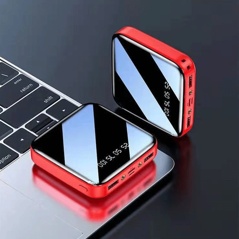 Lámpara LED de visualización digital espejo de doble puerto 20000 mAh compartido teléfono celular cargador al aire libre fuente de alimentación portátil en stock