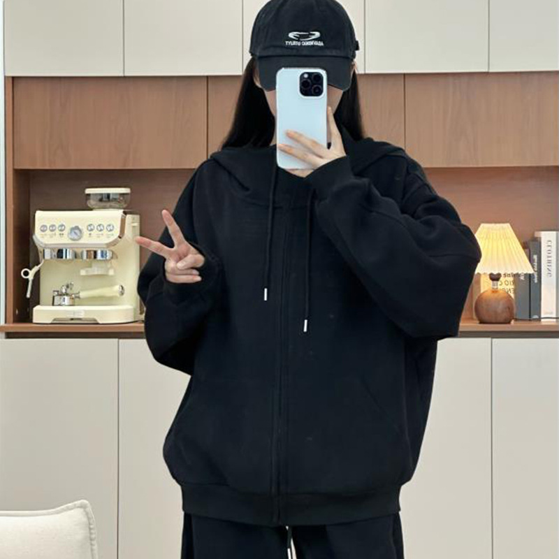 藏蓝色卫衣外套女秋冬季加厚2025新款爆款韩系慵懒风拉链上衣|undefined