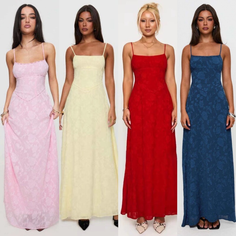 Princess Polly Gentle Jacquard Strap Backless Suspender Long Dress