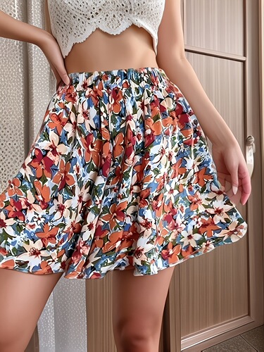 Women's Plus Size Floral Print Wide Leg Shorts with Ruffle