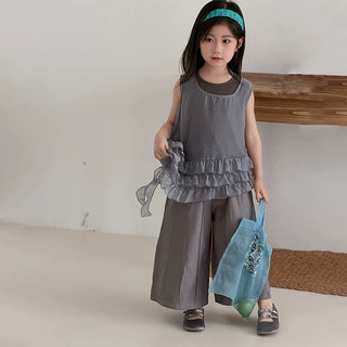 女童韩版简约背心设计感网纱背心裙夏季儿童洋气百搭休闲裤三件套