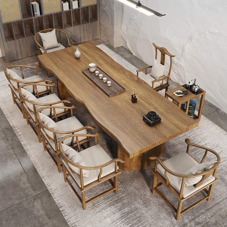 新中式实木茶桌全套原木整板3米功夫茶台办公室客厅大板泡茶桌子