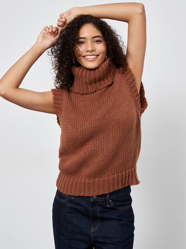 Women's Western Style Fashion High-Neck Knit V-Neck Top for Autumn and Winter Sleeveless Sweater as Innerwear
