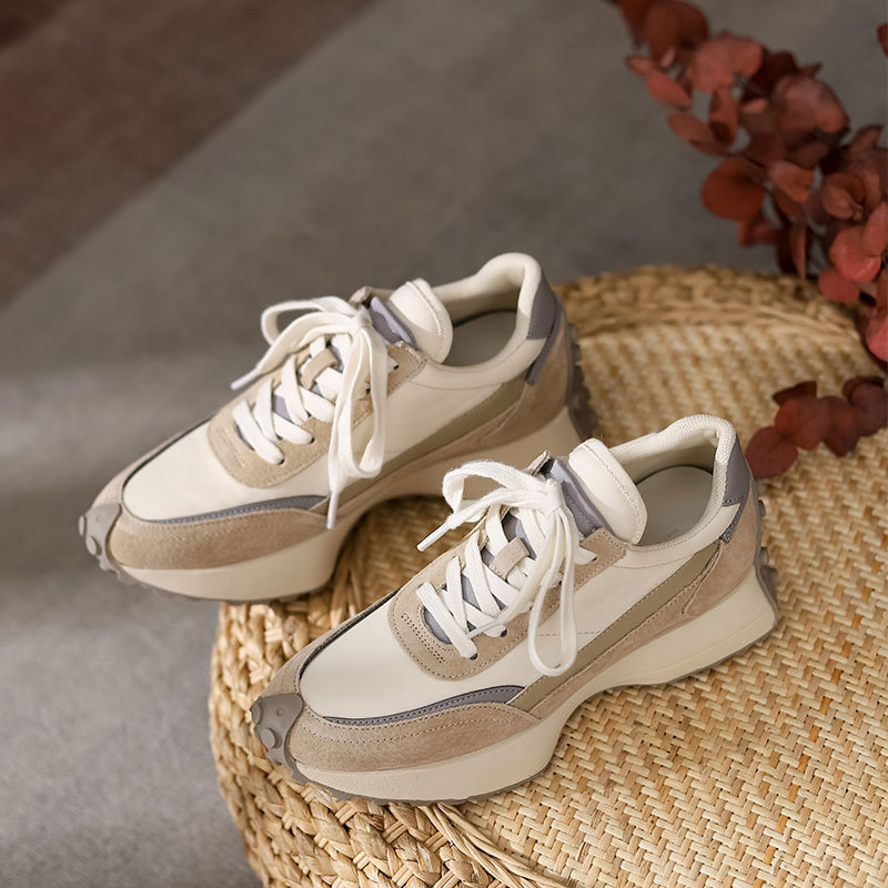 Trendy Women's Dad Sneakers with a Small Waistline, 2026 Autumn and Winter New Style, Genuine Leather, Versatile Thick-Soled Casual Sports Shoes for Women