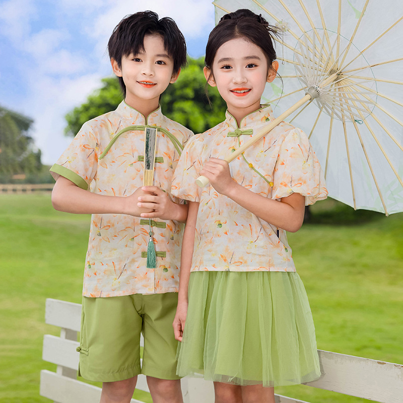 幼儿园古风班服新中式唐装民国学风汉服小学生六一诗歌朗诵表演服