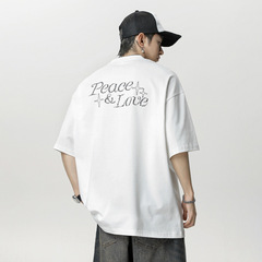 レターリベットホットダイヤモンド半袖 Tシャツメンズ夏の新半袖アメリカンレトロルーズカジュアルコットン Tシャツ Q