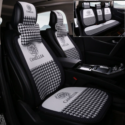Waist-Cushion, Summer Cooling Pad, Non-Slip Breathable — Seat cushion, seat cover - white-camellia-five-seater-complete-set-2-neck-pillows-honeycomb