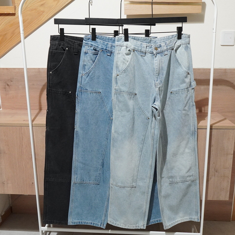 European and American Men's Clothing Wholesale Carpenter Style Fashionable Washed Straight Pants Black Denim Pants Casual Pants 6855402